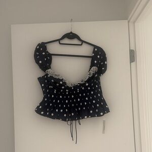 For Love And Lemons Holland Top - Navy Polka Dot Blouse: NEW WITH TAGS!
